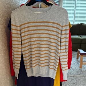 LOFT Women's Gray and Tan Striped Sweater
